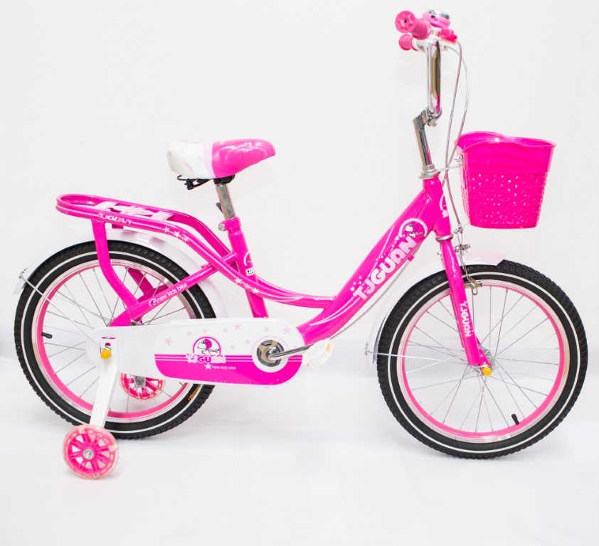 century mythology Kilometers Bicicleta tjguan roz, roti 18 inch ,cu cosulet portbagaj,roti ajutatoare cu  led - Kids Kart Goo